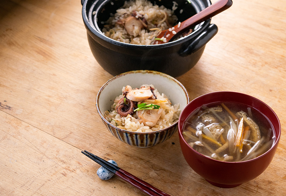 気仙沼産の蛸と生姜めし