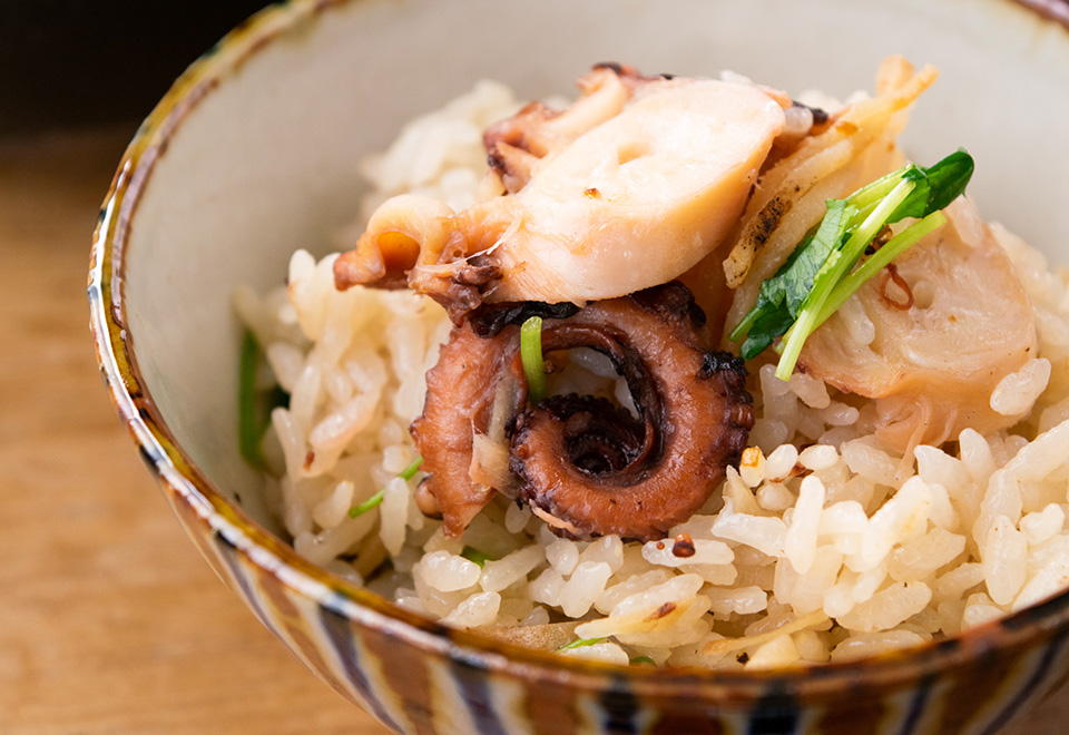 気仙沼産の蛸と生姜めし