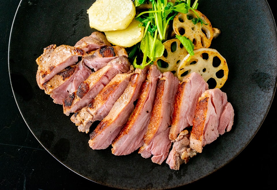 野田鴨と米油のコンフィ