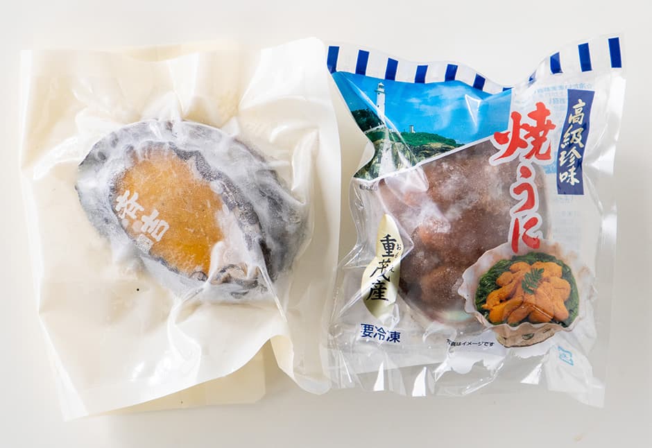 焼きうにと蒸しあわびのセット